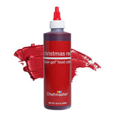 Chefmaster Liqua-Gel red bottle close-up for precise icing color.