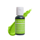 Chefmaster Neon Brite Green Liqua-Gel bottle for vivid, fade-resistant icing color