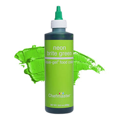 Chefmaster Neon Green Liqua-Gel bottle pour for vivid, fade-resistant icing
