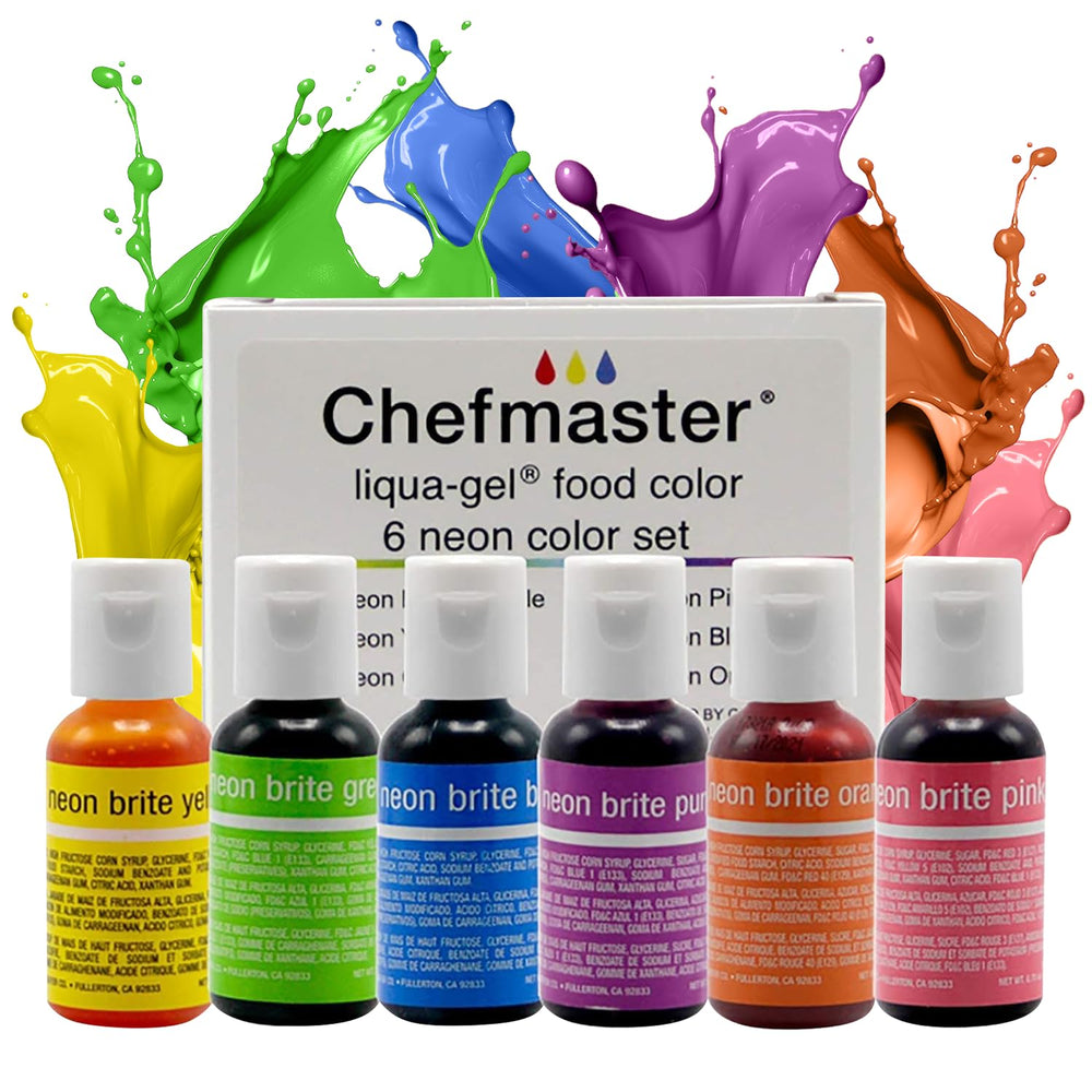 Chefmaster Neon Liqua-Gel red bottle for vibrant, fade-resistant color in desserts