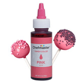 Chefmaster Pink Candy Color bottle for precise shade control in chocolate and candy crafts.
