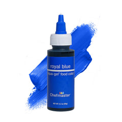 Chefmaster Royal Blue Liqua-Gel bottle shows vibrant icing and fondant color