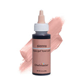 Chefmaster Sienna Liqua-Gel bottle front shows vibrant, fade-resistant color for desserts