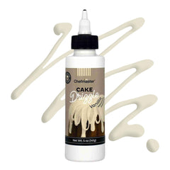 Chefmaster Vanilla Cake Drizzle bottle pours smoothly for professional-looking cake edges.