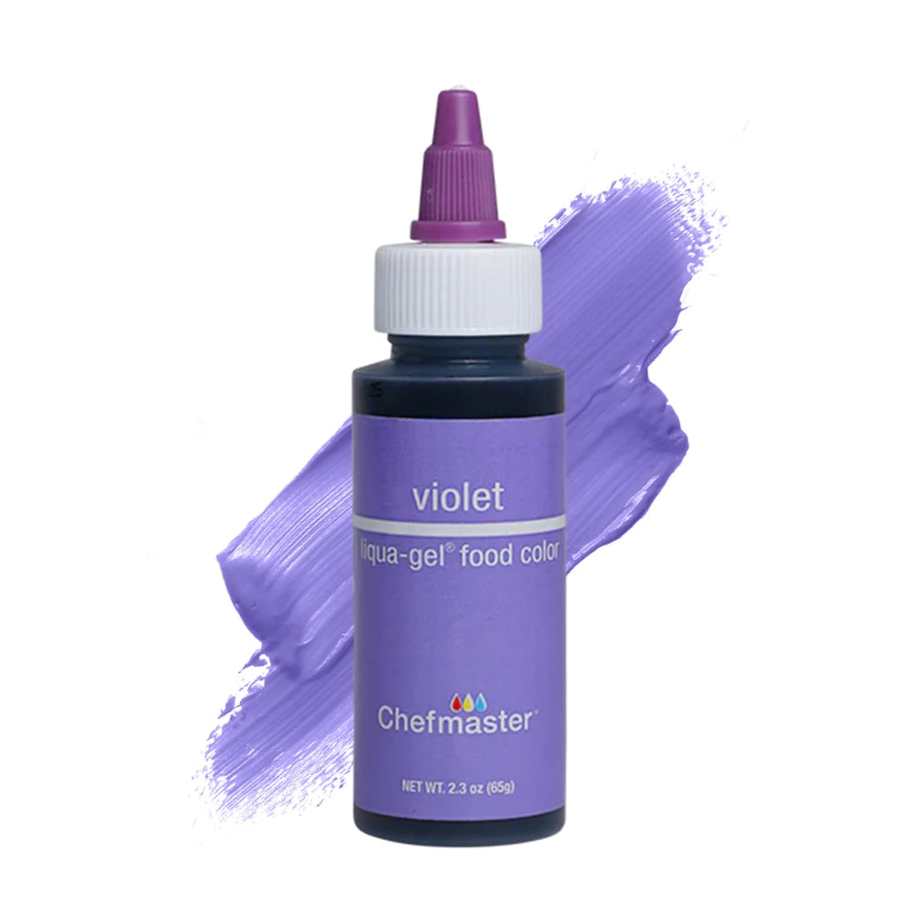 Chefmaster Violet Liqua-Gel bottle; vibrant icing color for striking frostings.