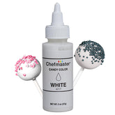 Chefmaster White Candy Color bottle-pour enables precise dispensing for even chocolate coloring.