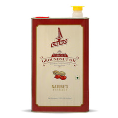 Chekko peanut oil 5L tin packaging protects freshness for bulk use.