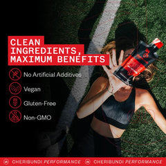 Cheribundi muscle recovery concentrate highlighting tart cherry juice.