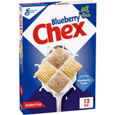 Chex Blueberry Cereal box front highlighting gluten free whole grain breakfast