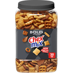 Chex Mix Bold Garlic and Herb snack tub front view showing 20 oz size and packaging.