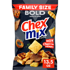 Chex Mix Bold Garlic and Herb squares ready for sharing crunch
