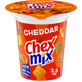 Chex Mix Cheddar Snack Cup on the go, a savory crunch for travel snacking.