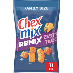 Chex Mix Remix Zesty Taco front bag shows bold taco flavors for shareable snacking.