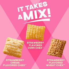 Chex Mix Simply Strawberry Creme Snack Packaging, family-size bag for pantry stock