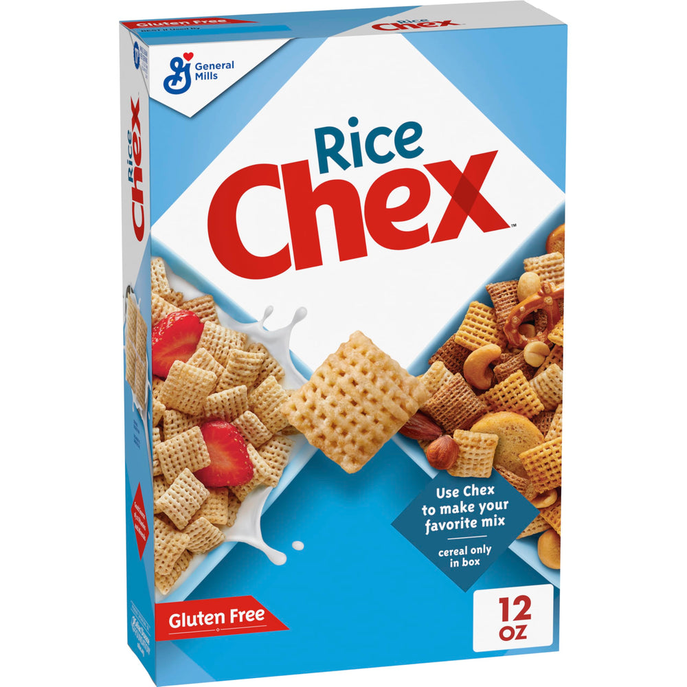 Chex Rice Cereal box front showing gluten free breakfast option
