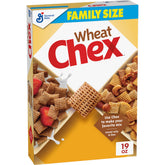Chex Wheat Cereal box on shelf signals quick breakfast option