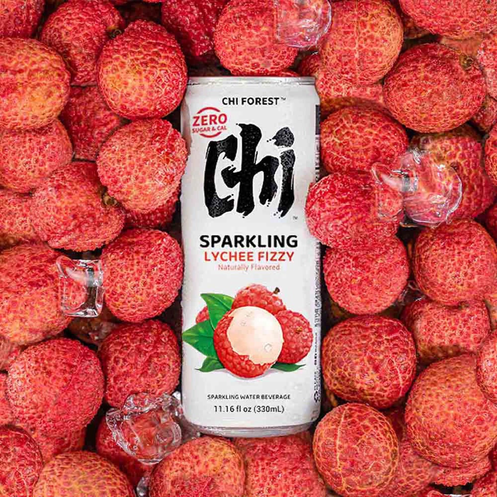 CHI FOREST Lychee Fizzy Water bottle shows a refreshing zero sugar sparkle