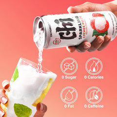CHI FOREST Lychee Fizzy Water being poured into a glass with ice