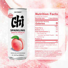 CHI FOREST White Peach Sparkling Water bubbles highlight bright fizz.