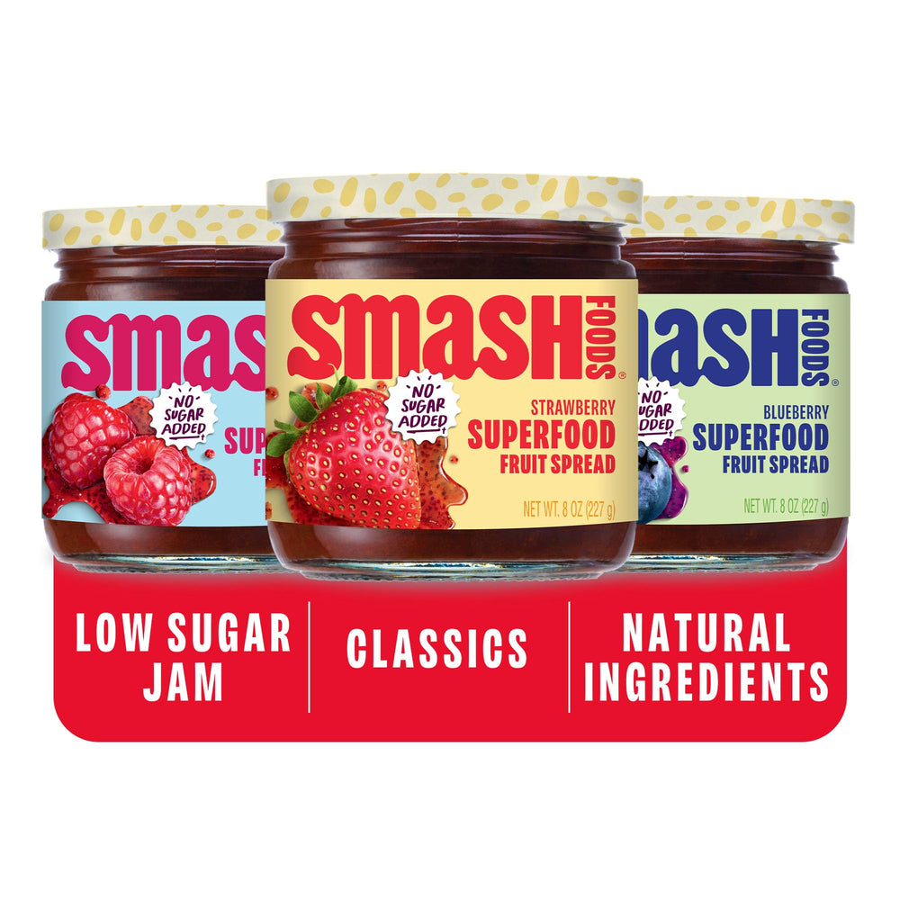 Chia Smash strawberry jam jar with no sugar added and real fruit sweetness