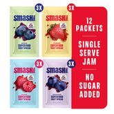 Chia Smash variety packaging display with colorful jam packets for on-the-go snacking