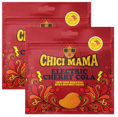 Chici Mama Electric Cherry Cola Mango Bites pack shot highlighting real fruit and bold flavors.
