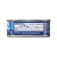 Nutrition panel on Chicken of the Sea Albacore tuna in water can.