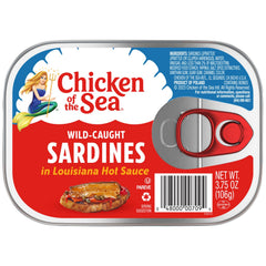 Chicken of the Sea sardines nutrition label highlights protein and omega-3.