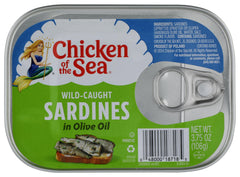 Chicken of the Sea sardines in olive oil can for quick protein meals