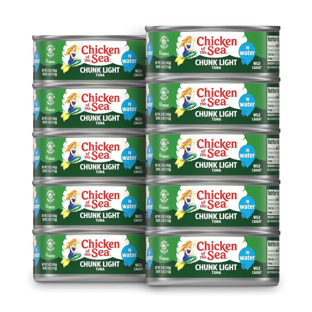 Chicken of the Sea wild-caught tuna in water can for fresh flavor and protein.