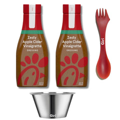 Chikfila Zesty Apple Vinaigrette bottles show bright dressing for salads.