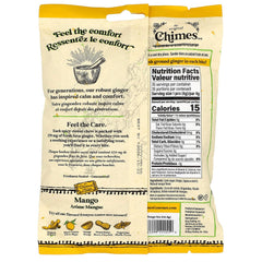 Chimes ginger mango chews closeup, pure ginger flavor with fruity mango balance