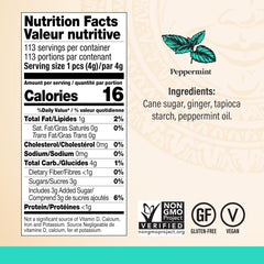 Chimes Peppermint Ginger Chews packaging close-up highlights natural ingredients