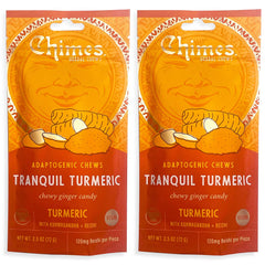 Chimes Tranquil Turmeric Ginger Chews pack front for mood support on the go.