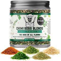 Chimi Boss Blends Chimichurri Original bottle front shows bold herb flavor for grilling.