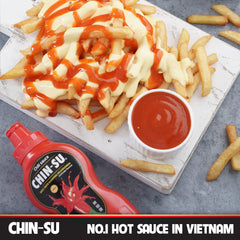 CHIN-SU Sweet Sriracha dipping sauce in action for dipping and flavor