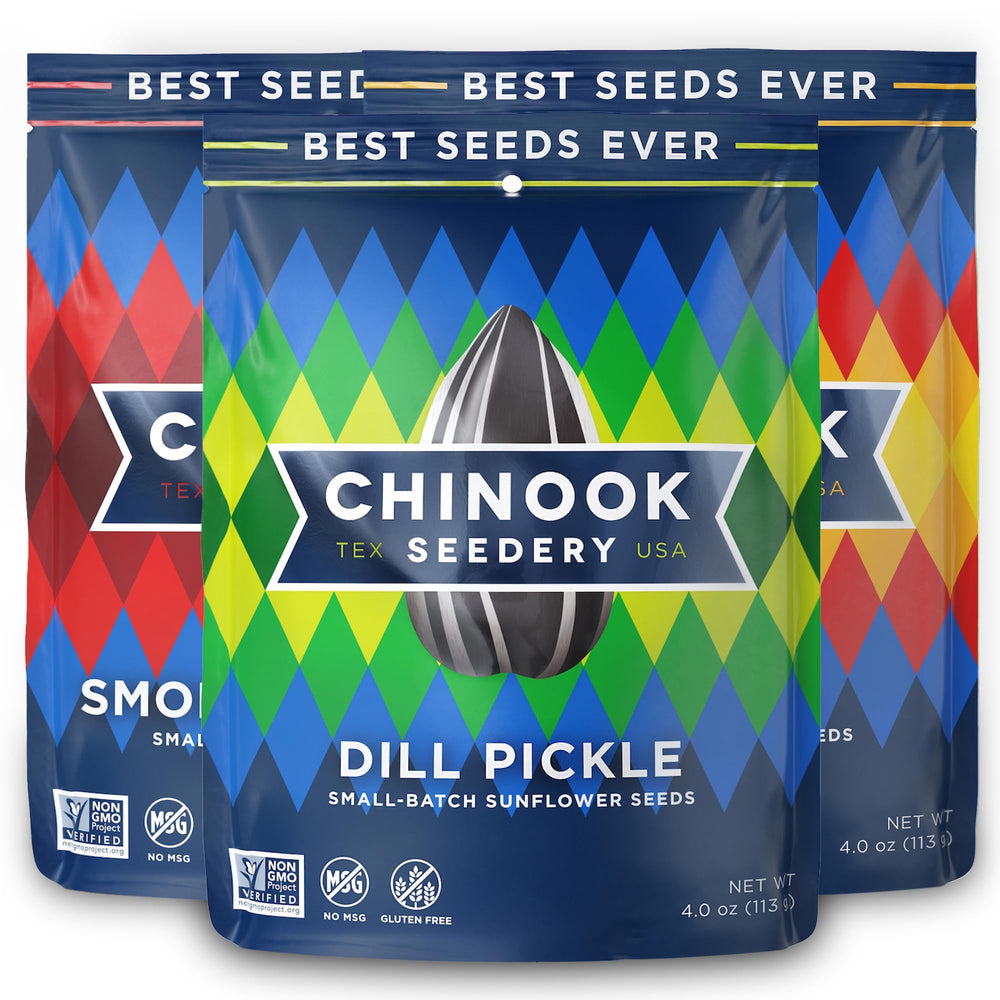 Chinook Seedery lawnmower variety pack display, ideal for outdoor snacking and game-day packs.