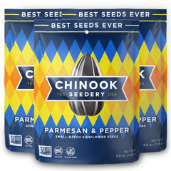 Chinook Seedery Parmesan & Pepper bag showcasing bold flavor for keto-friendly snacking.