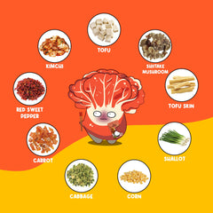 Chiramen Kimchi Veggie Mix red pepper adds color and spice to bowls.