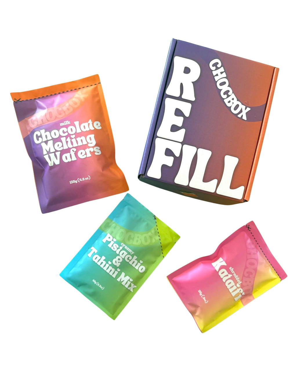 Chocbox Dubai refill kit with milk wafers for at-home chocolate making