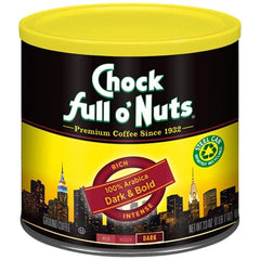 Chock Full o' Nuts Dark Bold can front view, keeps premium coffee fresh in recyclable steel.
