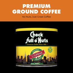 Ground coffee ready for drip brewing with Chock Full o' Nuts Half Caffeine