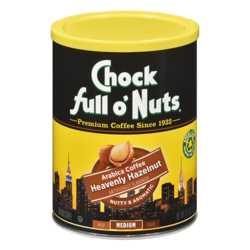 Chock Full o’ Nuts Heavenly Hazelnut beans offer rich aroma and a smooth everyday cup.