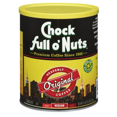 Chock Full o'Nuts Heavenly Original ground coffee can side view for daily use