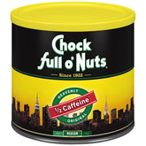 Chock Full o' Nuts Heavenly Original Half Caffeine can front view showing premium coffee aroma