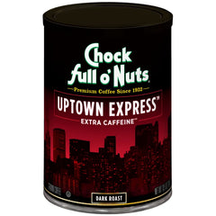 Chock Full o'Nuts Uptown Express can front view highlighting premium dark roast aroma.