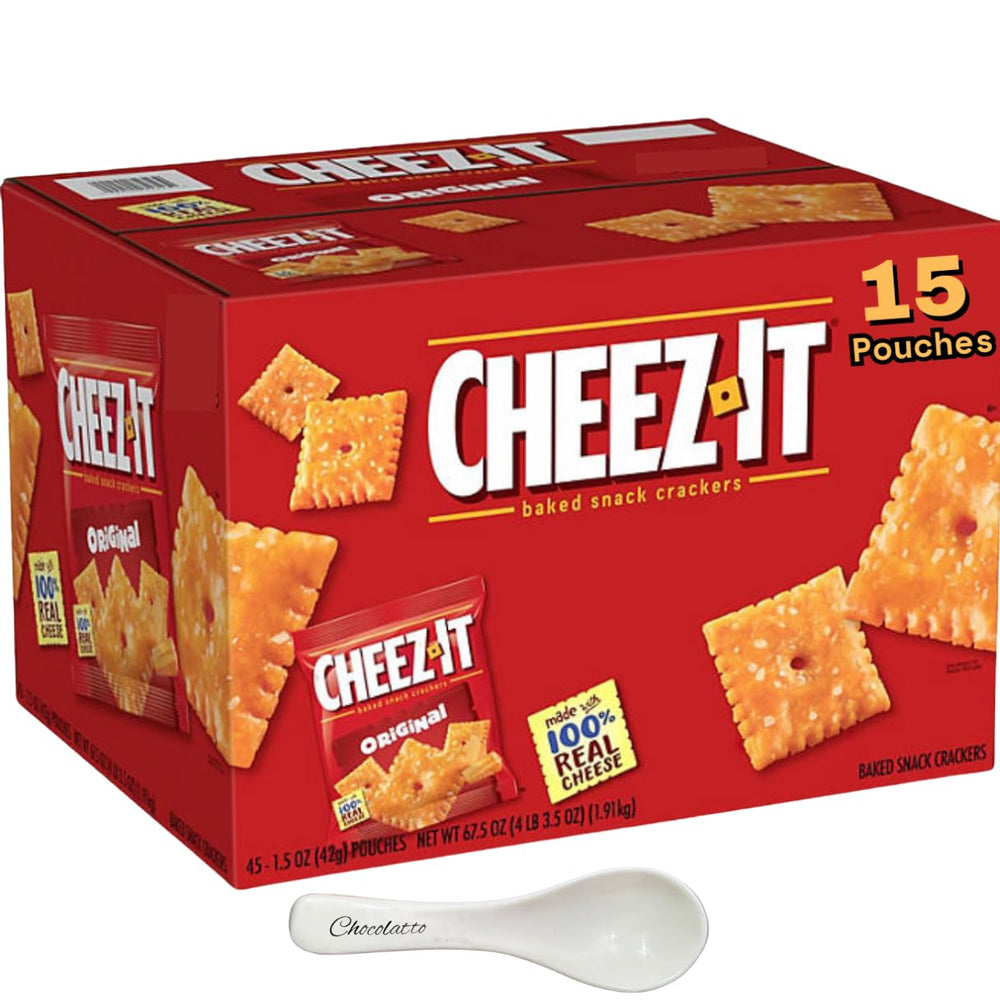 Chocolatto Cheez-It Original pouch front shows a crisp cheese snack for on-the-go.