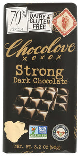 Chocolove 70% bar unwrapped, rich bittersweet chocolate ready for tasting.