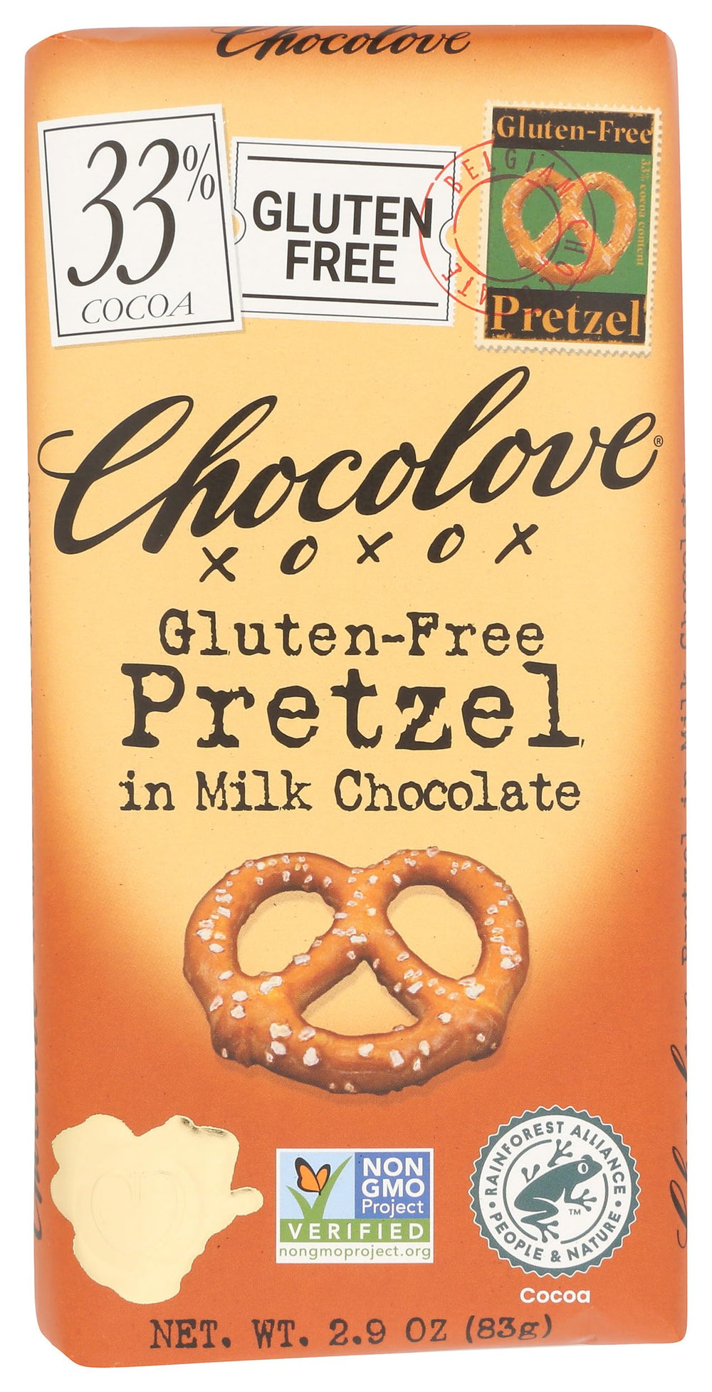 Chocolove Milk Pretzel Bar foil-wrapped, ideal for on-the-go indulgence.