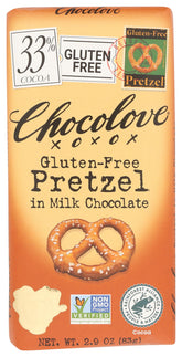 Chocolove Milk Pretzel Bar foil-wrapped, ideal for on-the-go indulgence.
